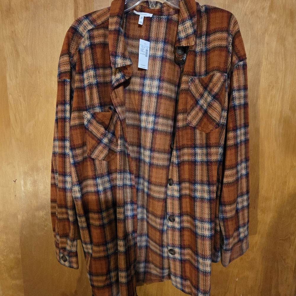 Maurices Women's Rust and Blue Plaid Shirt